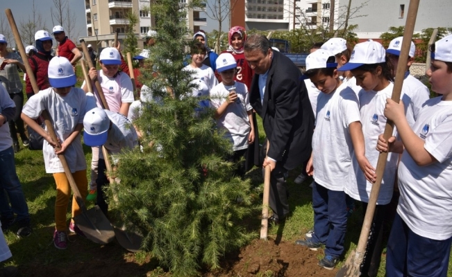 Başkan Çerçi minik bahçıvanlarla fidan dikti