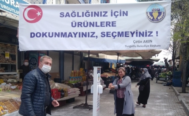 Turgutlu Belediyesinden pazar yerlerine el dezenfektanı